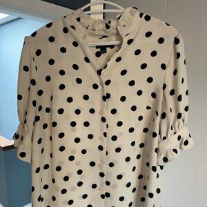 Ann Taylor White Polka Dot Blouse – Classic Professional Button-Down Top
